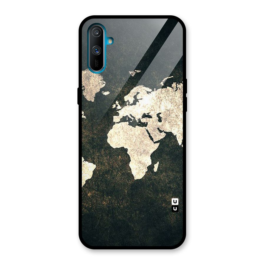 Green Gold Map Design Glass Back Case for Realme C3