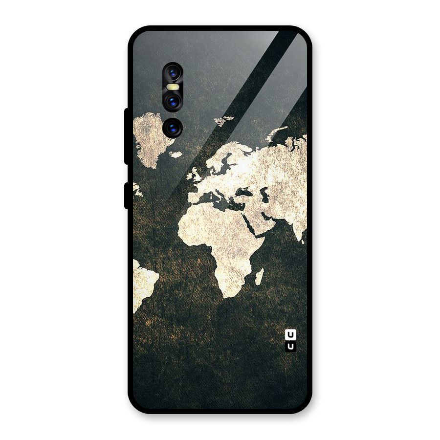Green Gold Map Design Glass Back Case for Vivo V15 Pro
