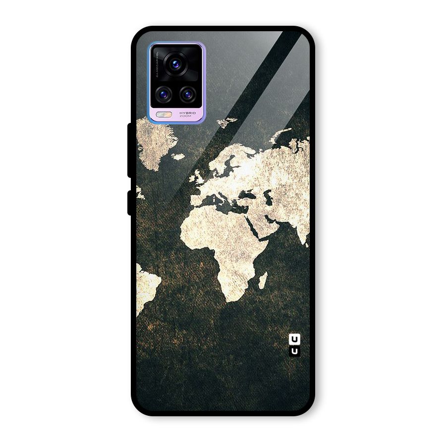 Green Gold Map Design Glass Back Case for Vivo V20 Pro