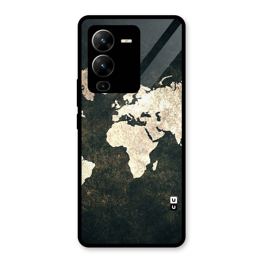 Green Gold Map Design Glass Back Case for Vivo V25 Pro