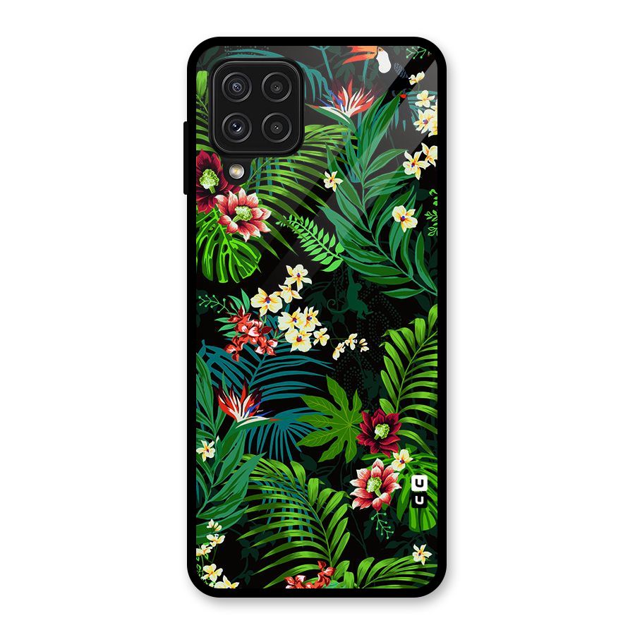 Green Leaf Design Glass Back Case for Galaxy A22 4G