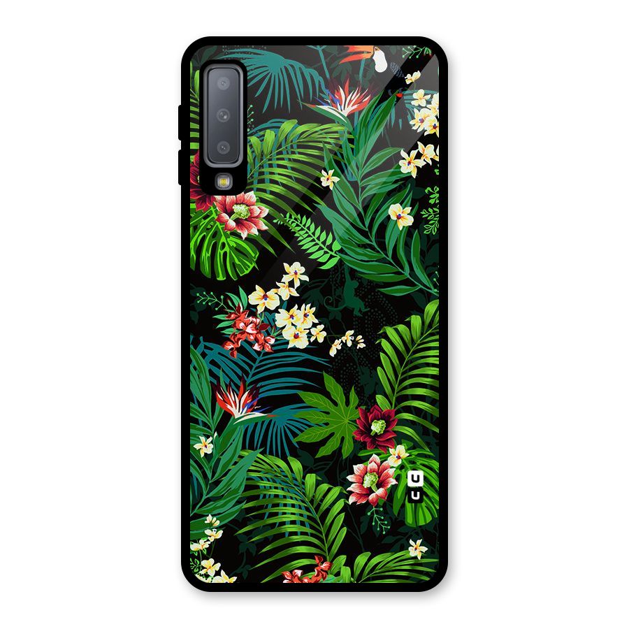 Green Leaf Design Glass Back Case for Galaxy A7 (2018)