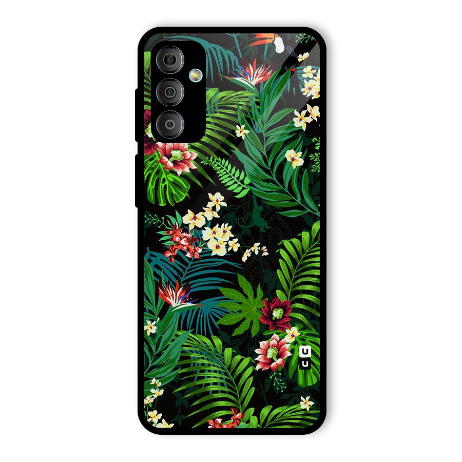 Green Leaf Design Glass Back Case for Galaxy F23