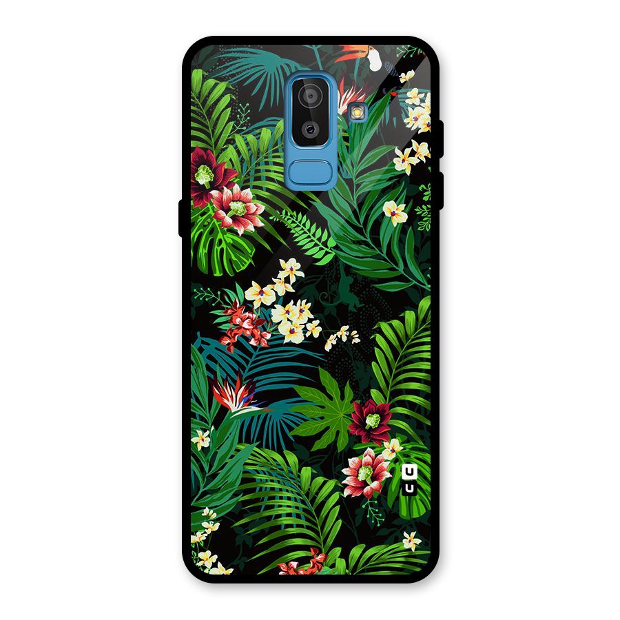 Green Leaf Design Glass Back Case for Galaxy J8