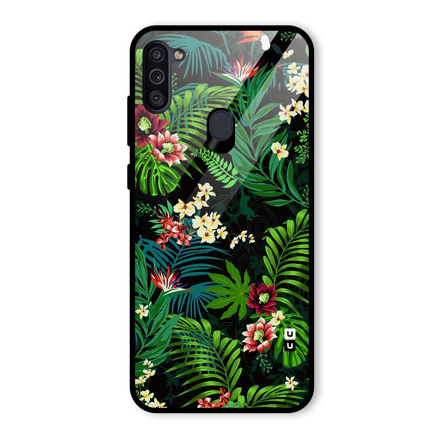 Green Leaf Design Glass Back Case for Galaxy M11