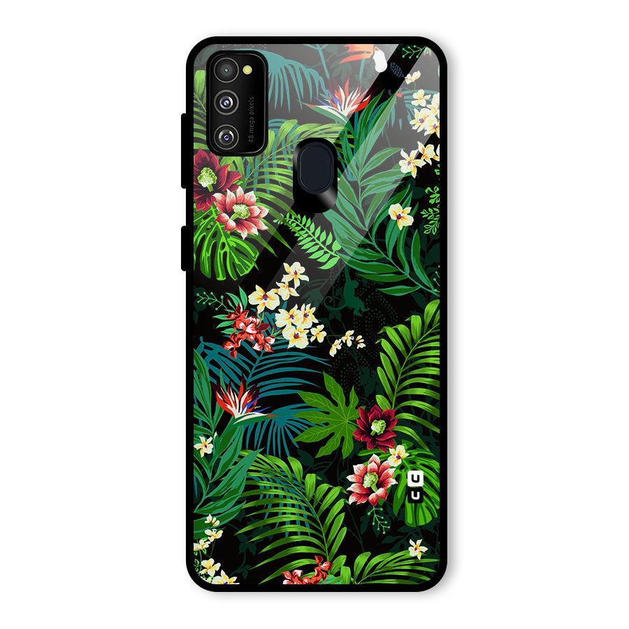 Green Leaf Design Glass Back Case for Galaxy M30s