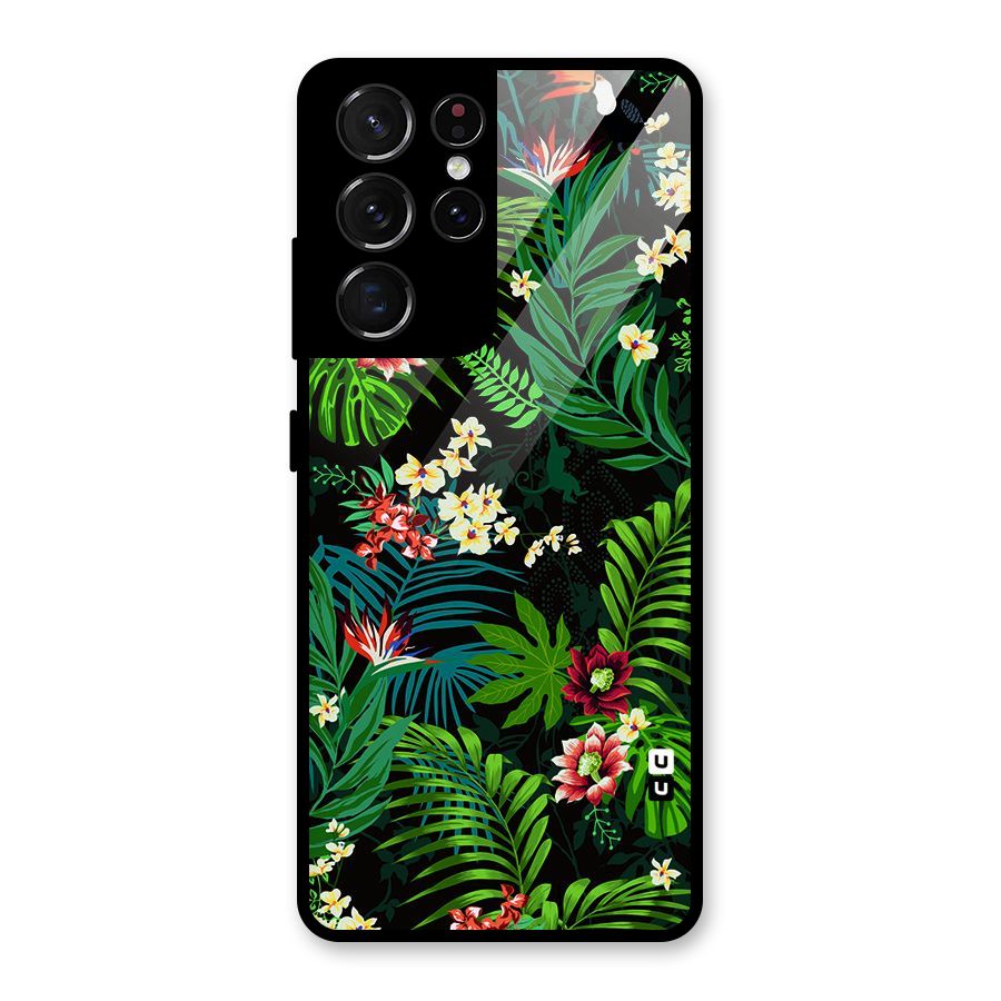Green Leaf Design Glass Back Case for Galaxy S21 Ultra 5G
