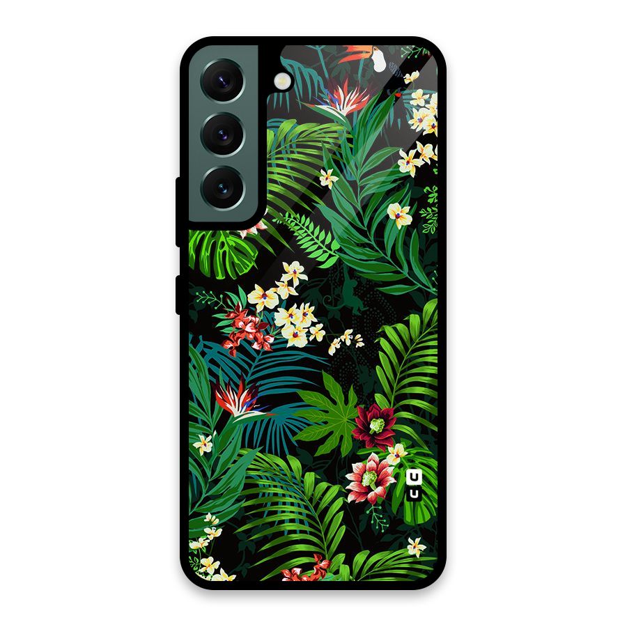 Green Leaf Design Glass Back Case for Galaxy S22 5G