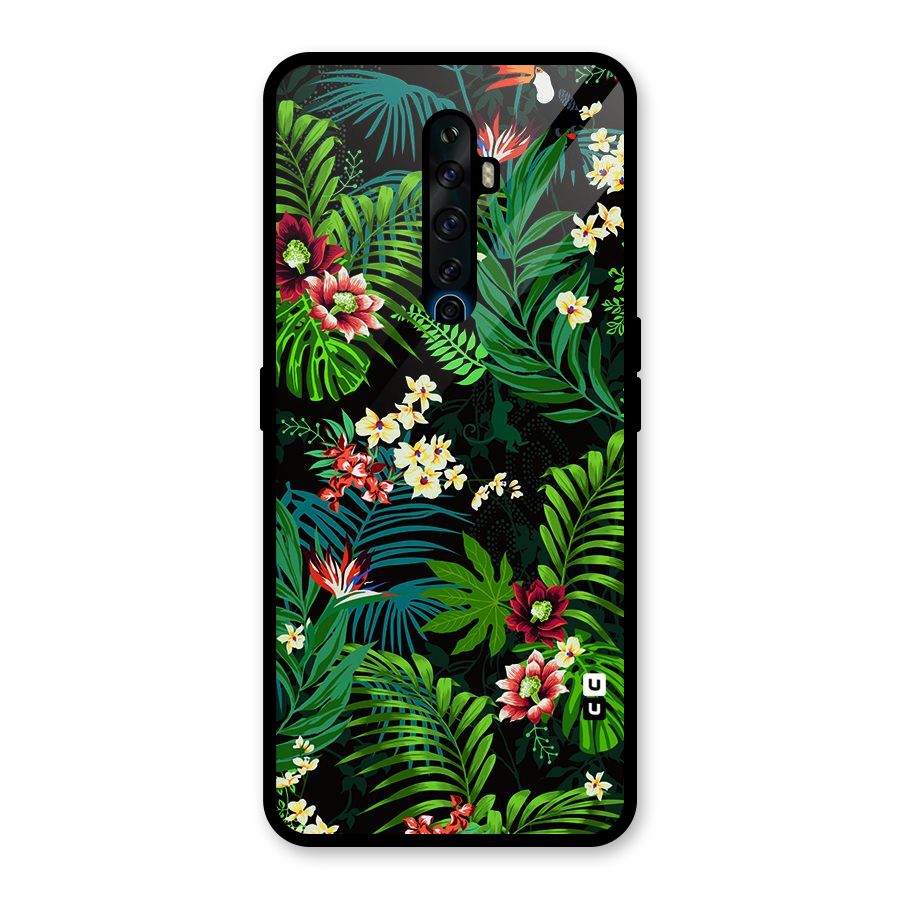 Green Leaf Design Glass Back Case for Oppo Reno2 F