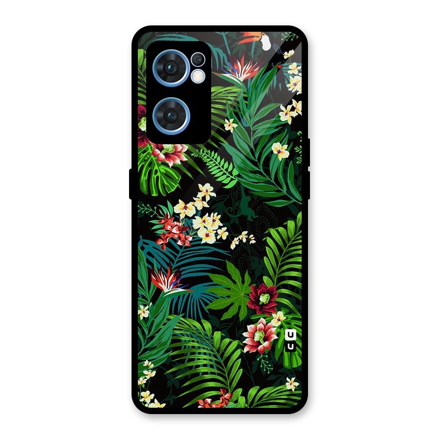 Green Leaf Design Glass Back Case for Oppo Reno7 5G