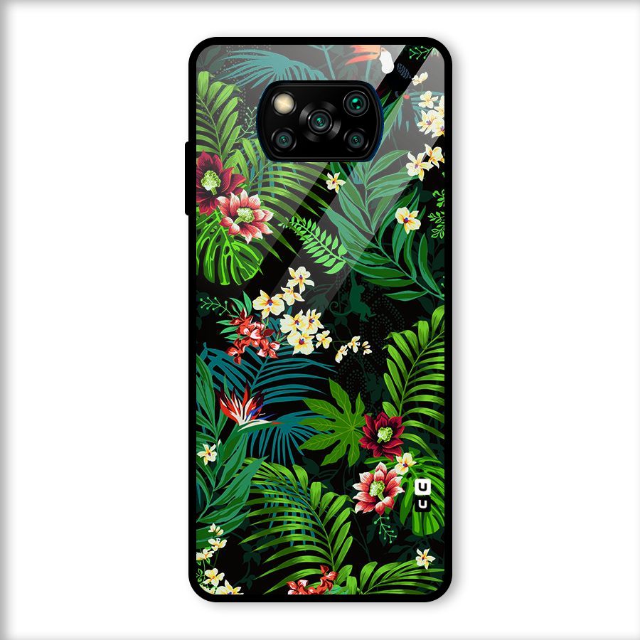 Green Leaf Design Glass Back Case for Poco X3