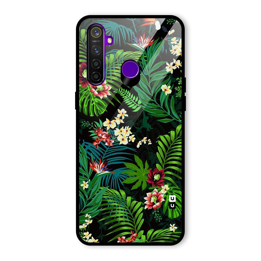 Green Leaf Design Glass Back Case for Realme 5 Pro