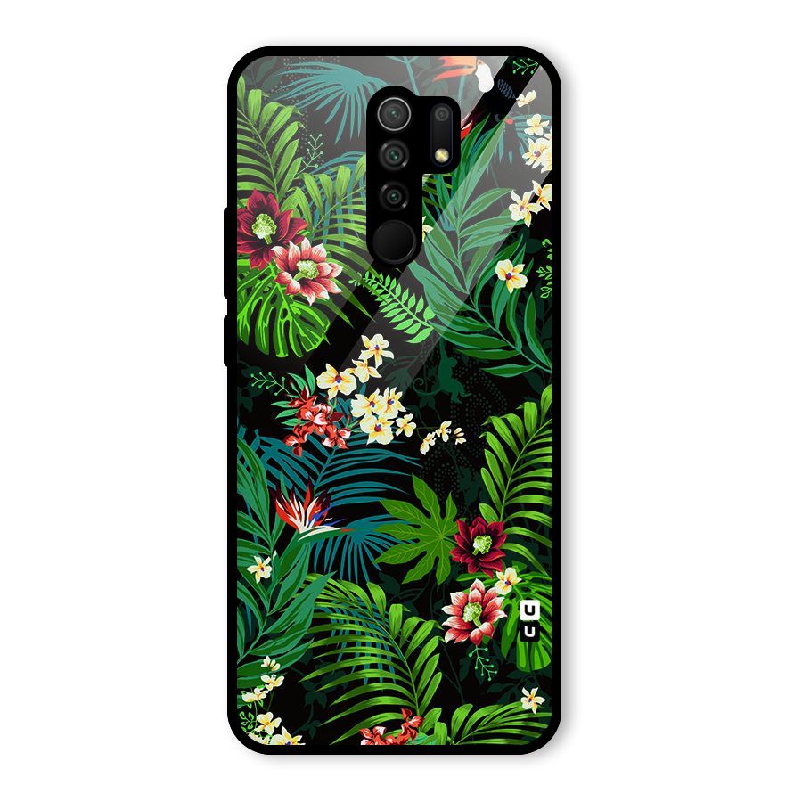 Green Leaf Design Glass Back Case for Redmi 9 Prime