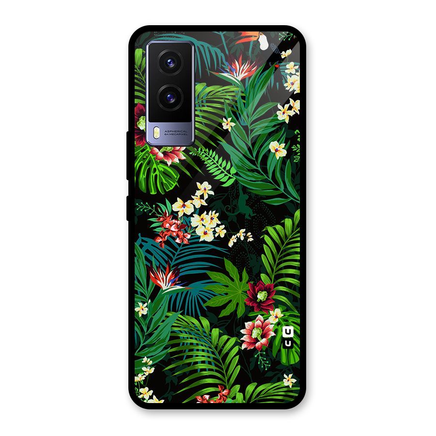 Green Leaf Design Glass Back Case for Vivo V21e 5G