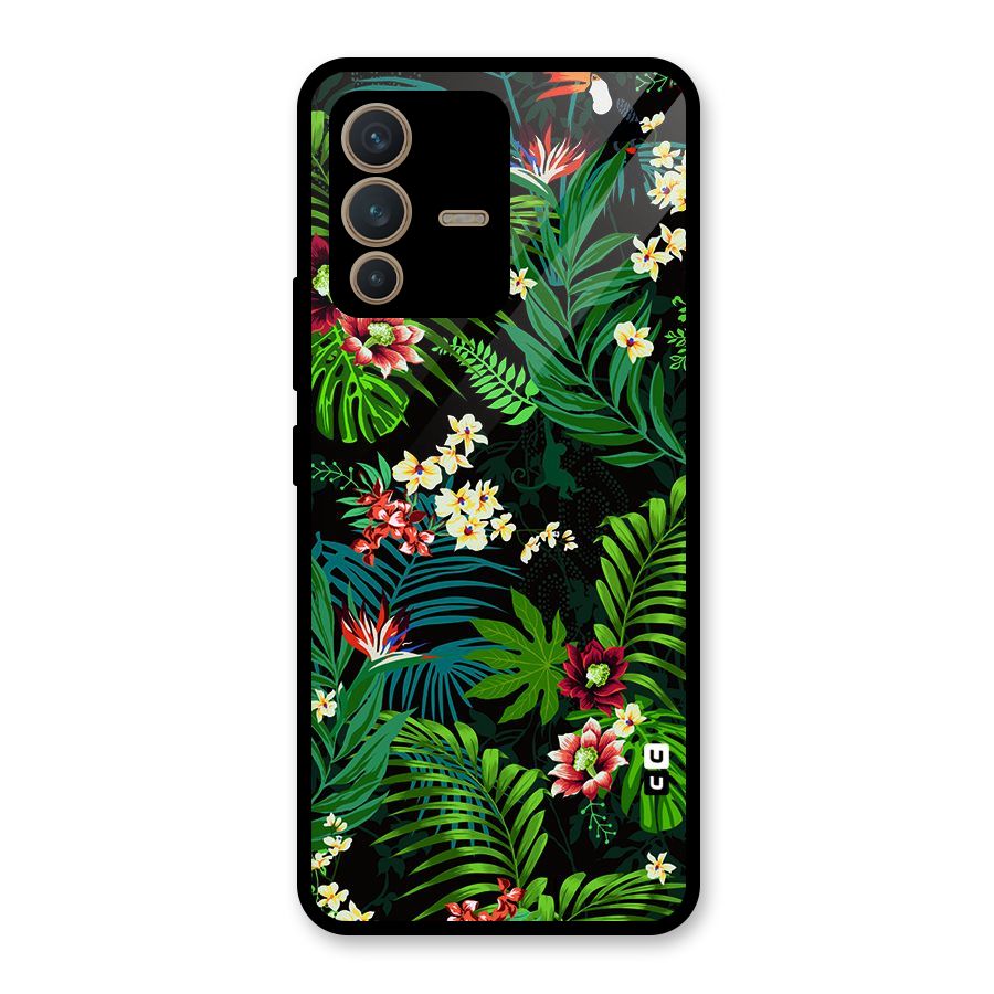 Green Leaf Design Glass Back Case for Vivo V23 5G