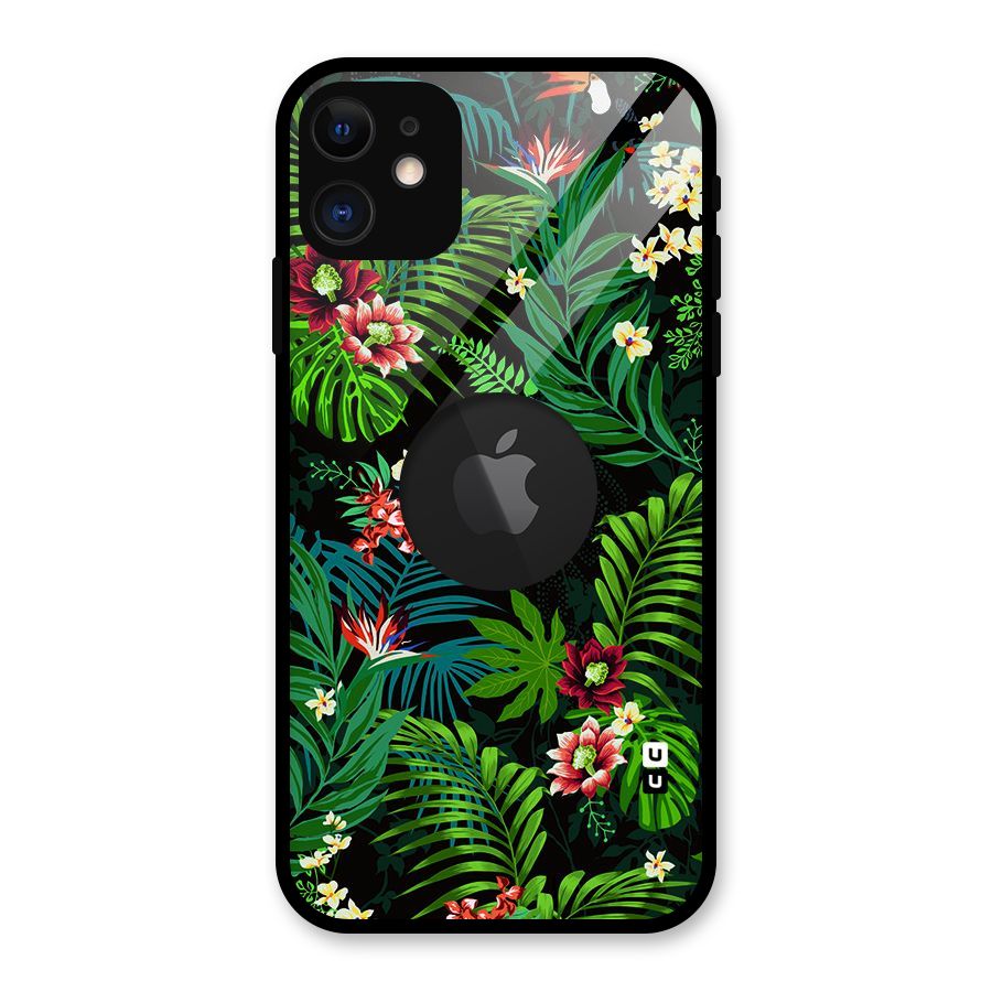 Green Leaf Design Glass Back Case for iPhone 11 Logo Cut