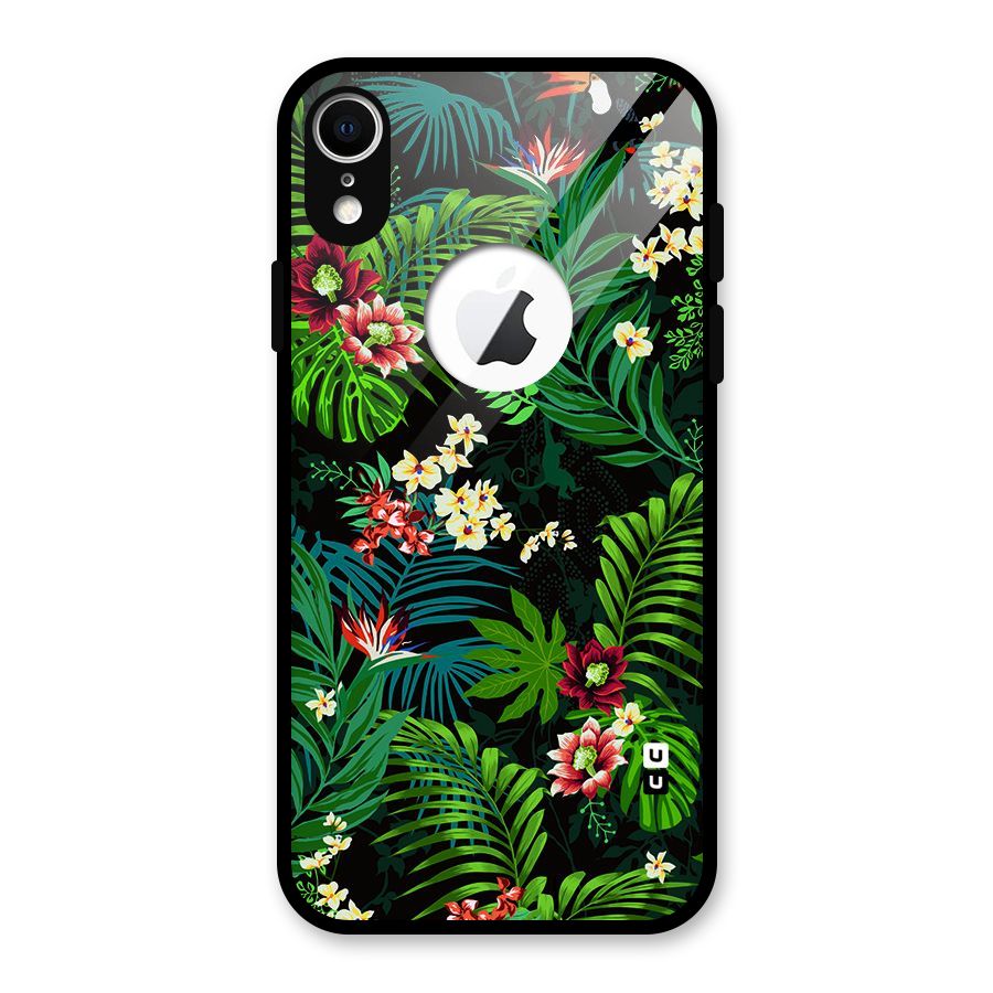 Green Leaf Design Glass Back Case for iPhone XR Logo Cut