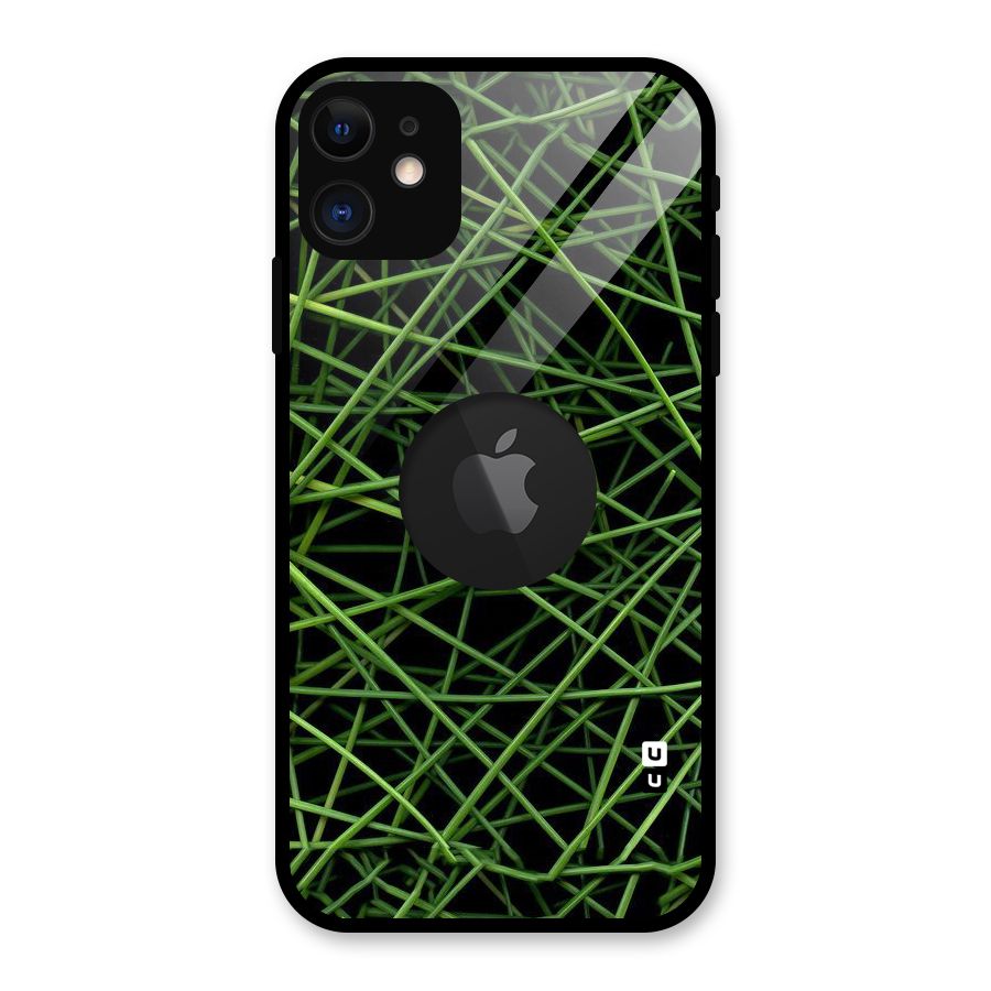 Green Lines Glass Back Case for iPhone 11 Logo Cut