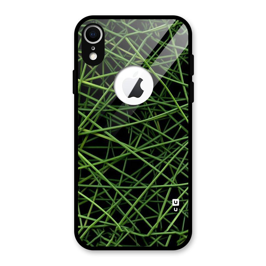 Green Lines Glass Back Case for iPhone XR Logo Cut