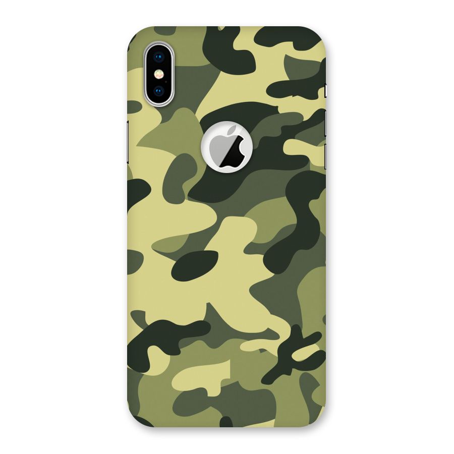 Green Military Pattern Back Case for iPhone XS Logo Cut