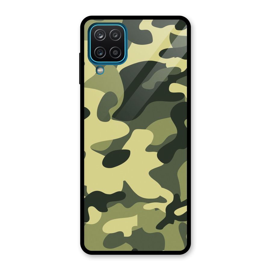 Green Military Pattern Glass Back Case for Galaxy A12