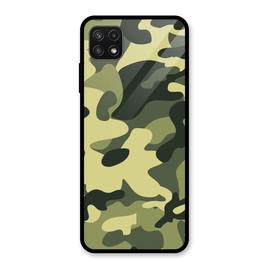 Green Military Pattern Glass Back Case for Galaxy A22 5G