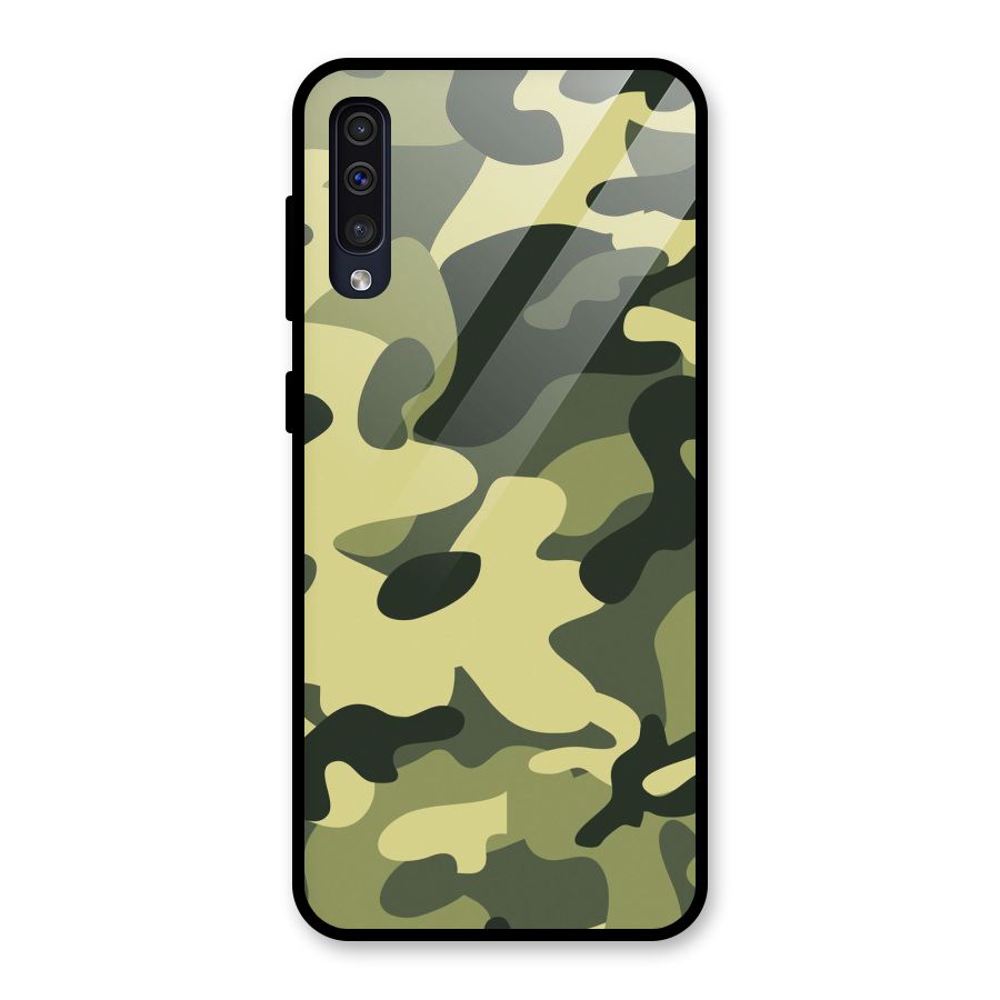 Green Military Pattern Glass Back Case for Galaxy A50