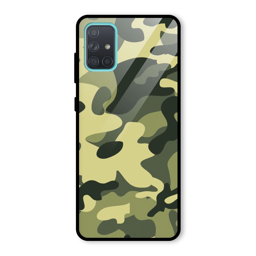 Green Military Pattern Glass Back Case for Galaxy A71