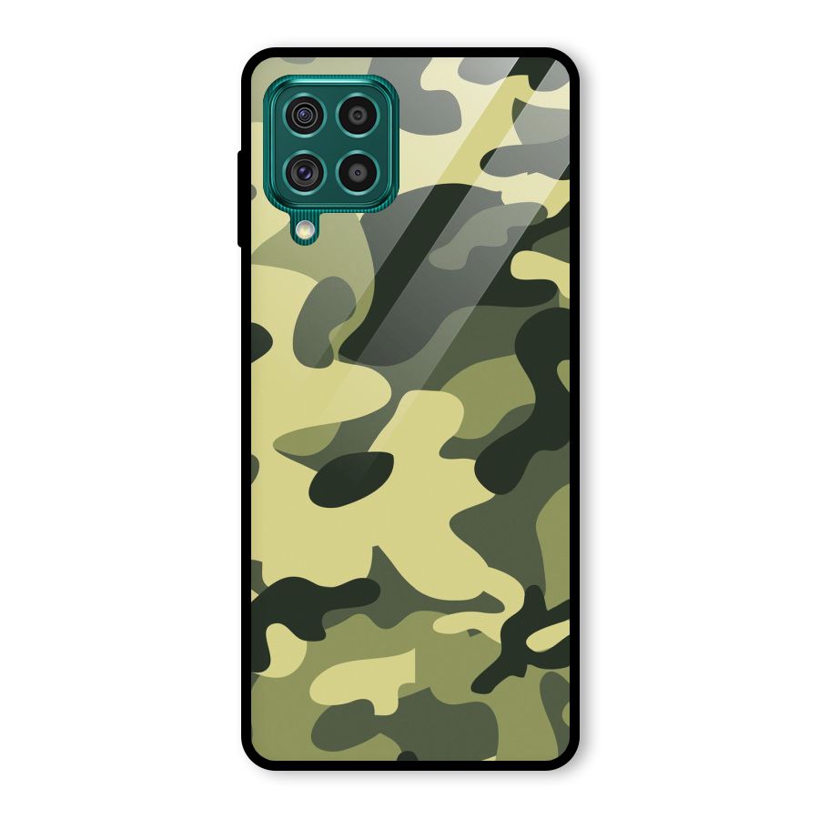 Green Military Pattern Glass Back Case for Galaxy F62