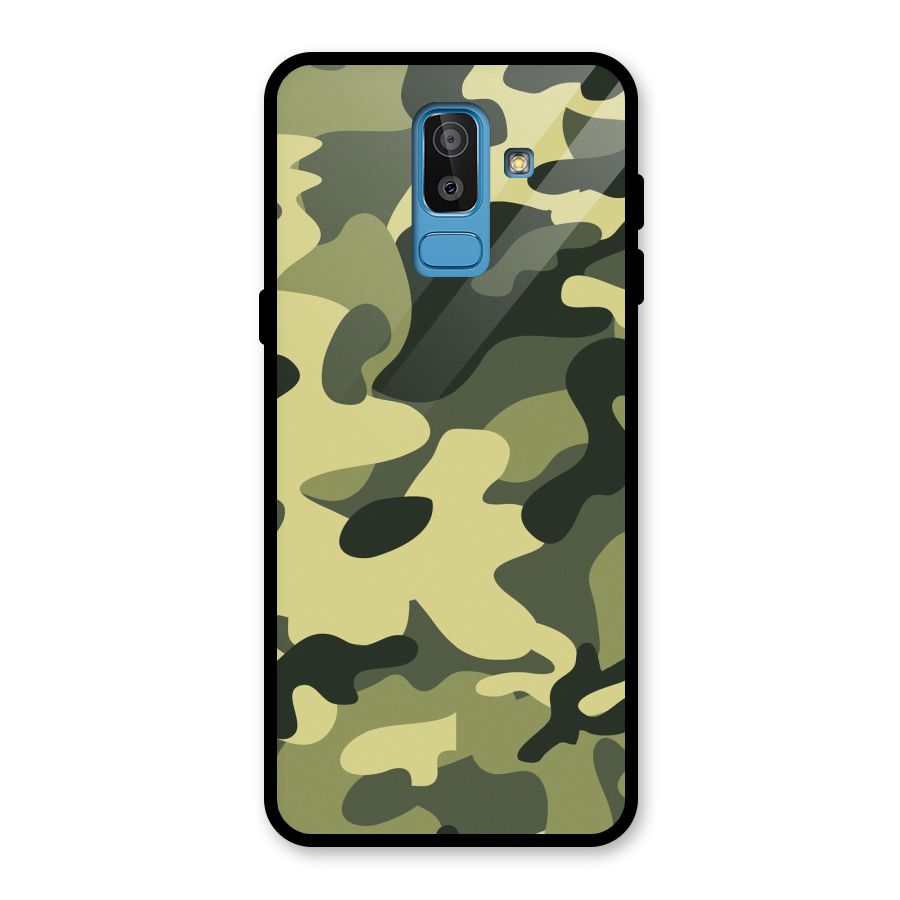 Green Military Pattern Glass Back Case for Galaxy J8