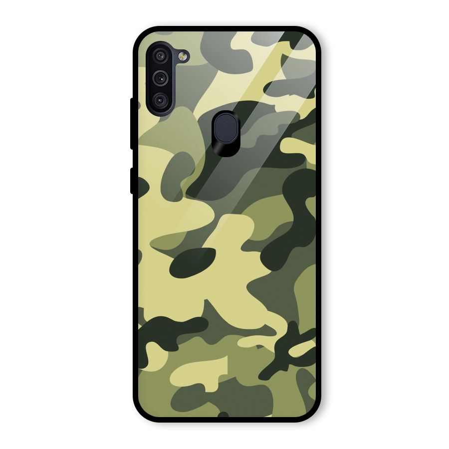 Green Military Pattern Glass Back Case for Galaxy M11