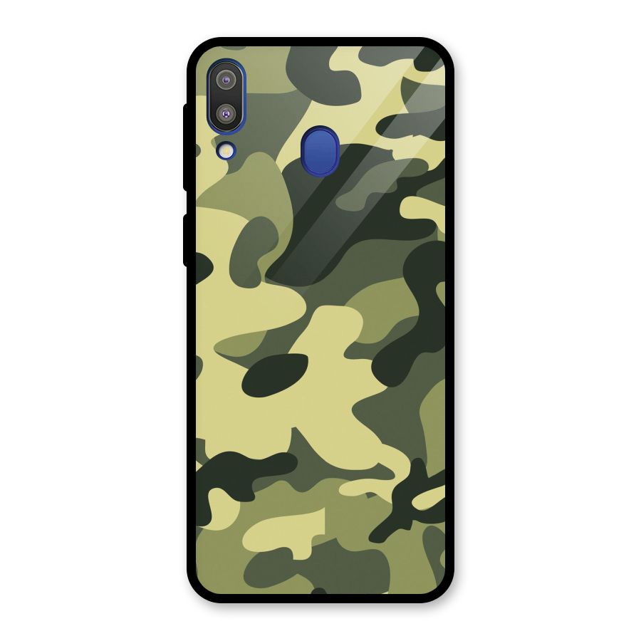 Green Military Pattern Glass Back Case for Galaxy M20