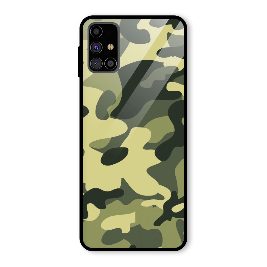 Green Military Pattern Glass Back Case for Galaxy M31s