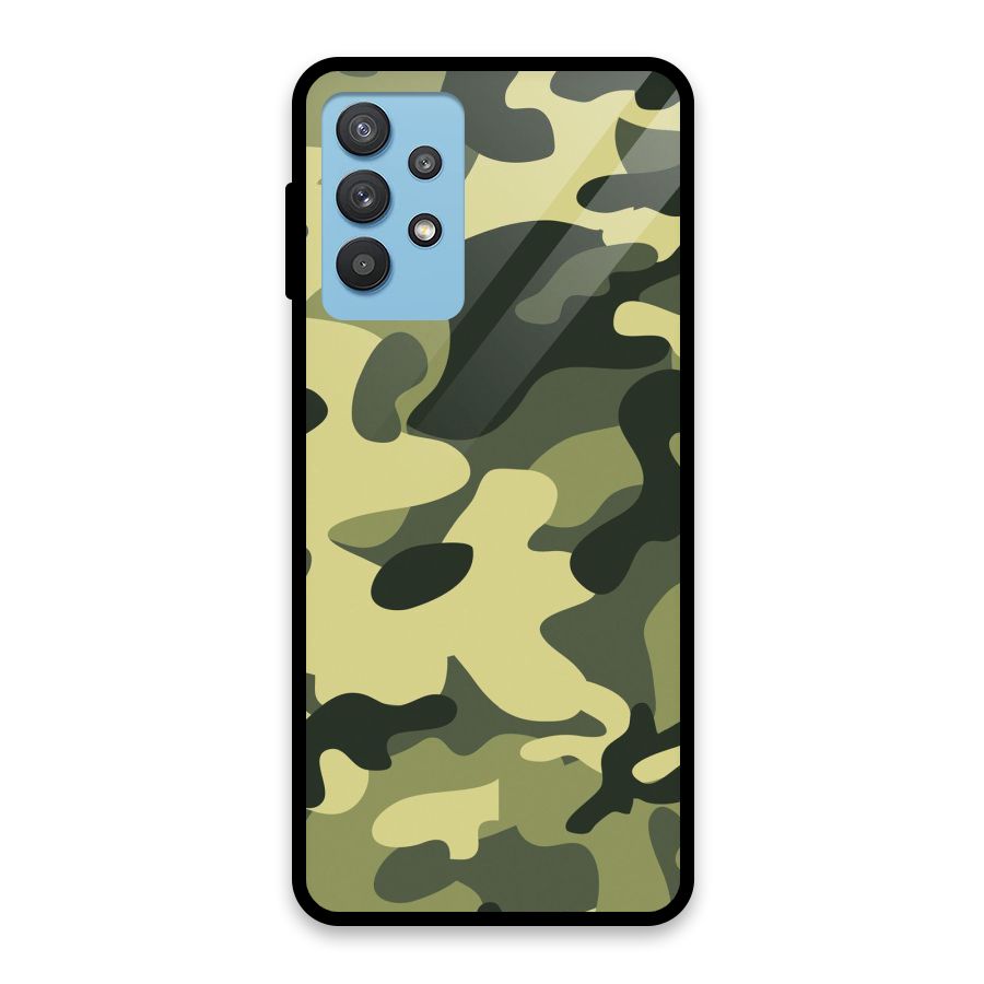 Green Military Pattern Glass Back Case for Galaxy M32 5G