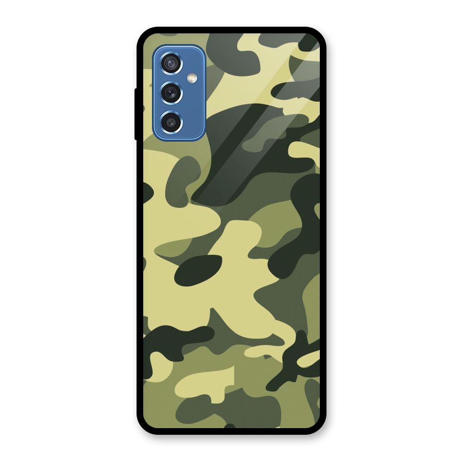 Green Military Pattern Glass Back Case for Galaxy M52 5G