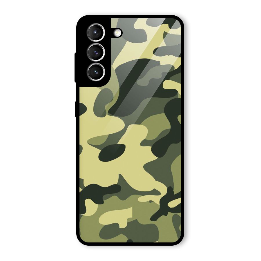 Green Military Pattern Glass Back Case for Galaxy S21 5G