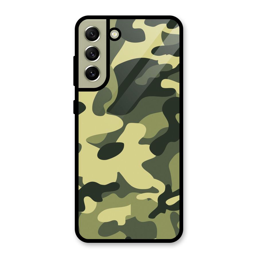 Green Military Pattern Glass Back Case for Galaxy S21 FE 5G