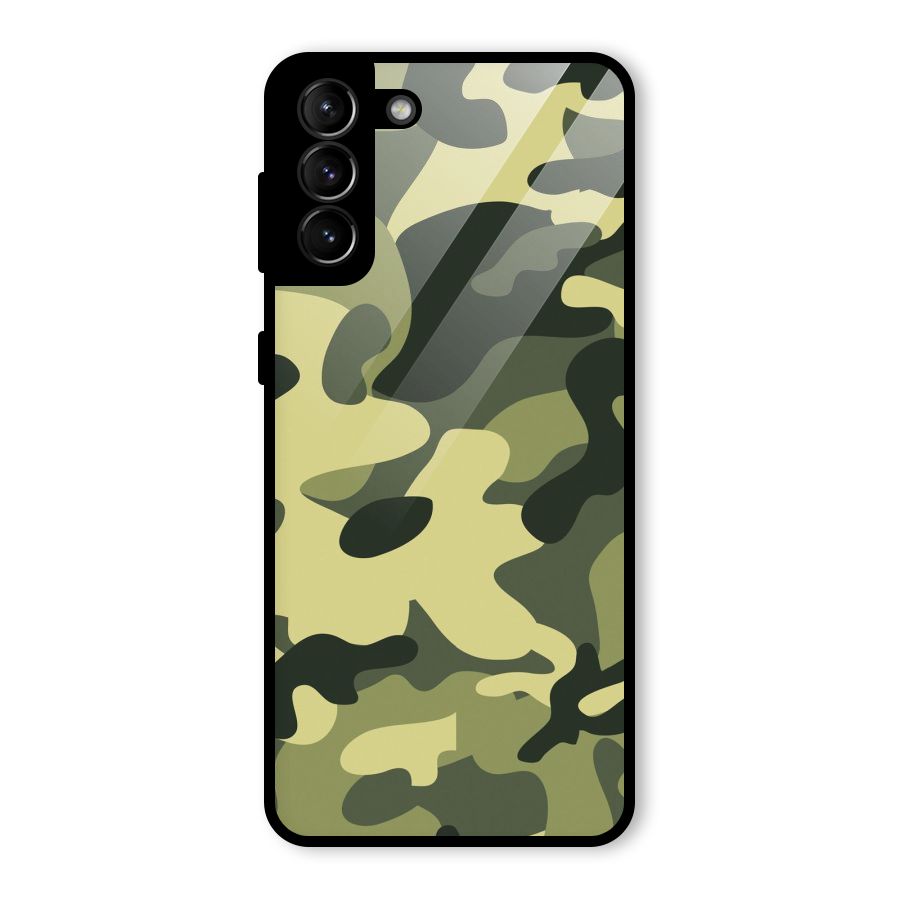 Green Military Pattern Glass Back Case for Galaxy S21 Plus