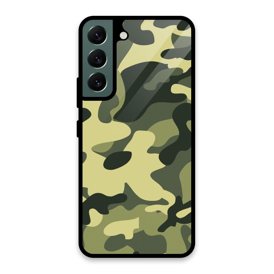 Green Military Pattern Glass Back Case for Galaxy S22 5G