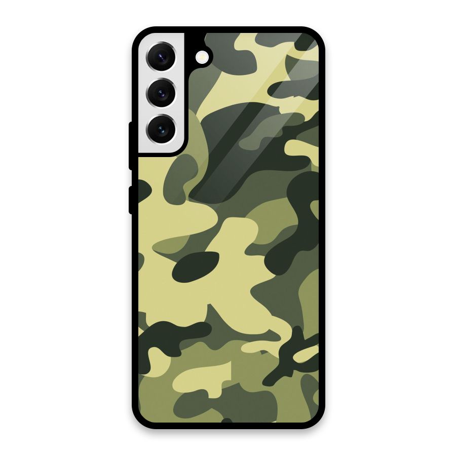 Green Military Pattern Glass Back Case for Galaxy S22 Plus 5G
