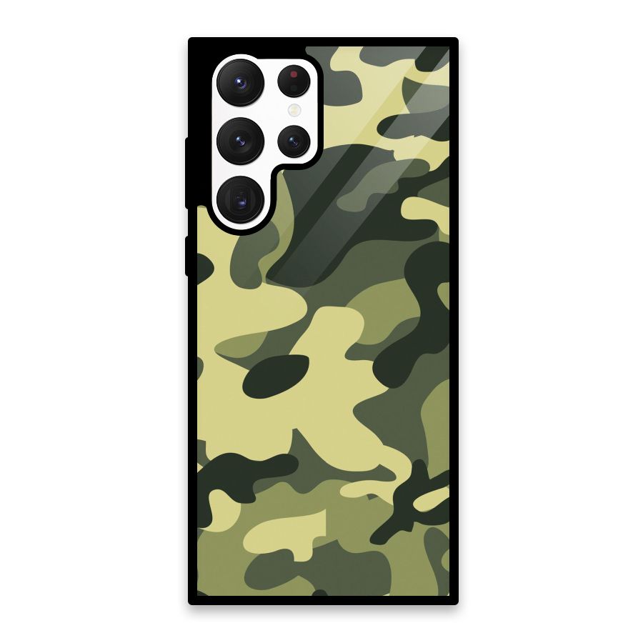 Green Military Pattern Glass Back Case for Galaxy S22 Ultra 5G