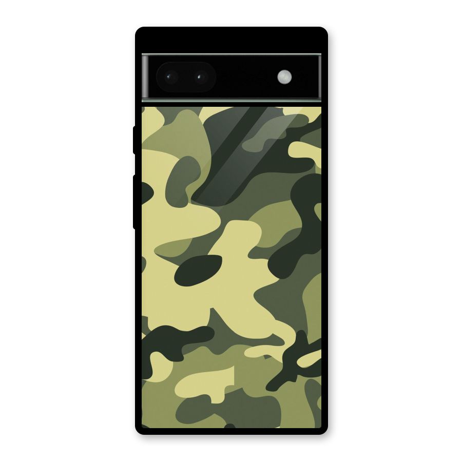 Green Military Pattern Glass Back Case for Google Pixel 6a