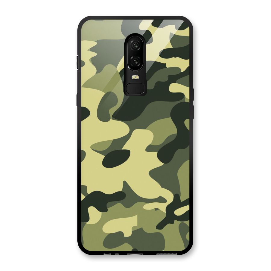 Green Military Pattern Glass Back Case for OnePlus 6