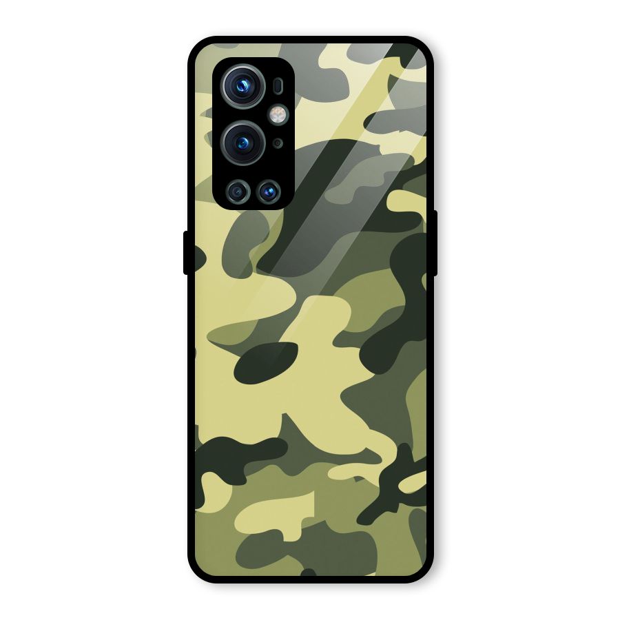 Green Military Pattern Glass Back Case for OnePlus 9 Pro