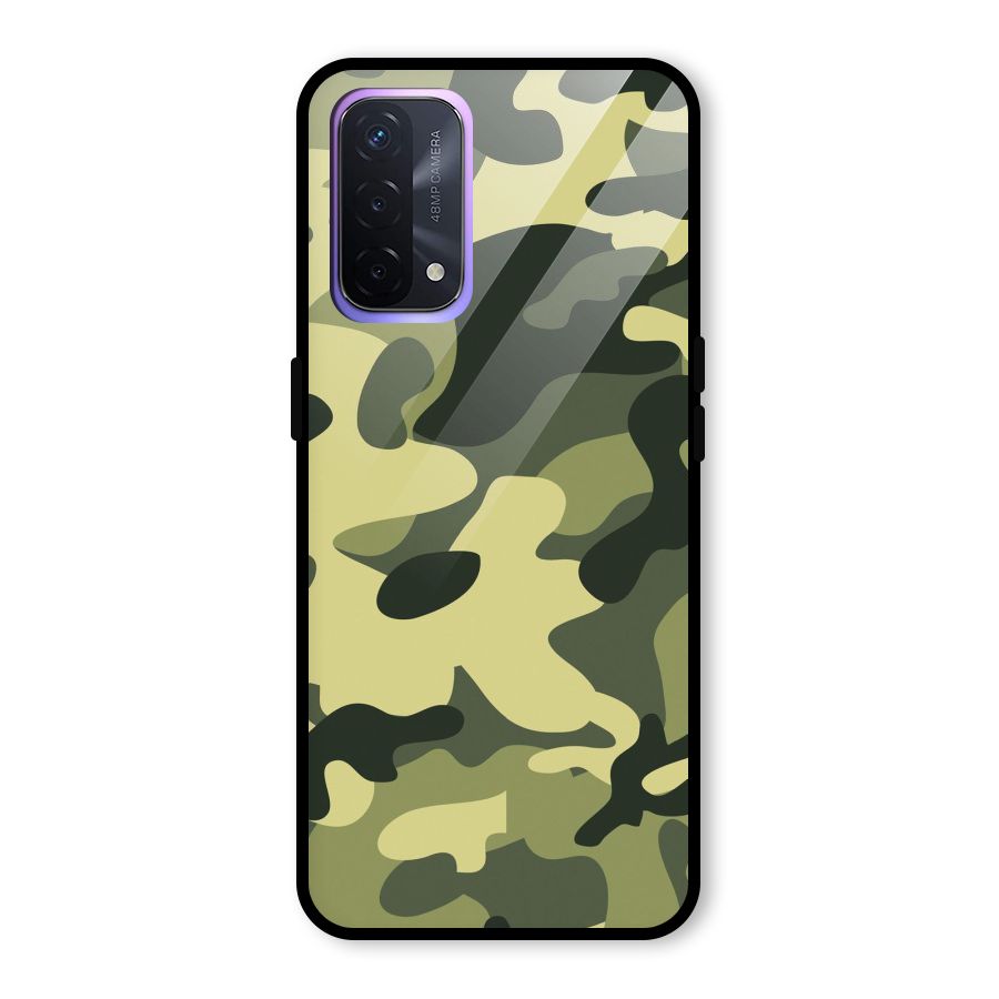 Green Military Pattern Glass Back Case for Oppo A74 5G