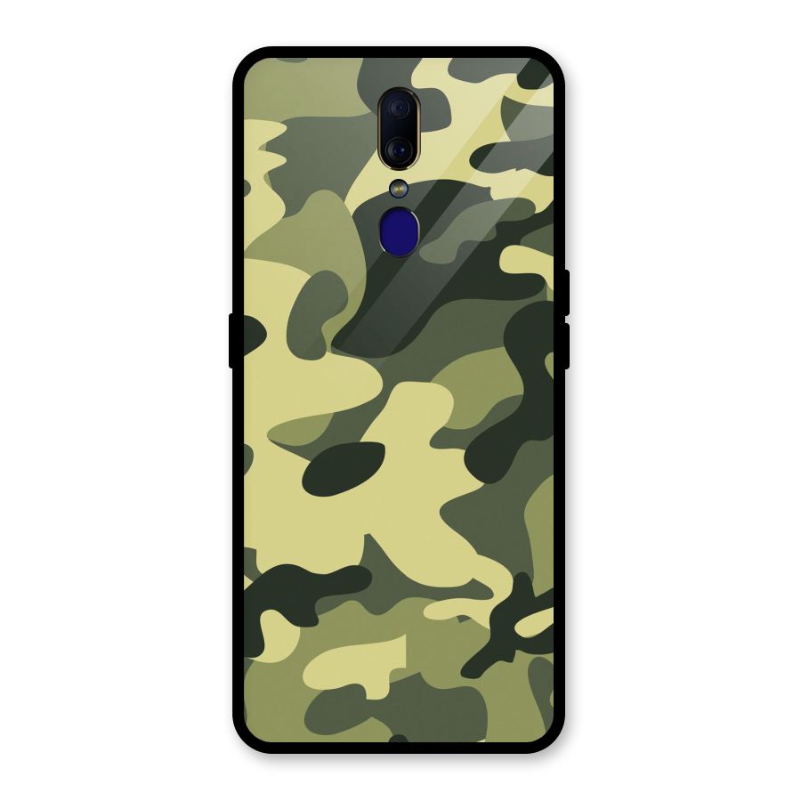 Green Military Pattern Glass Back Case for Oppo F11