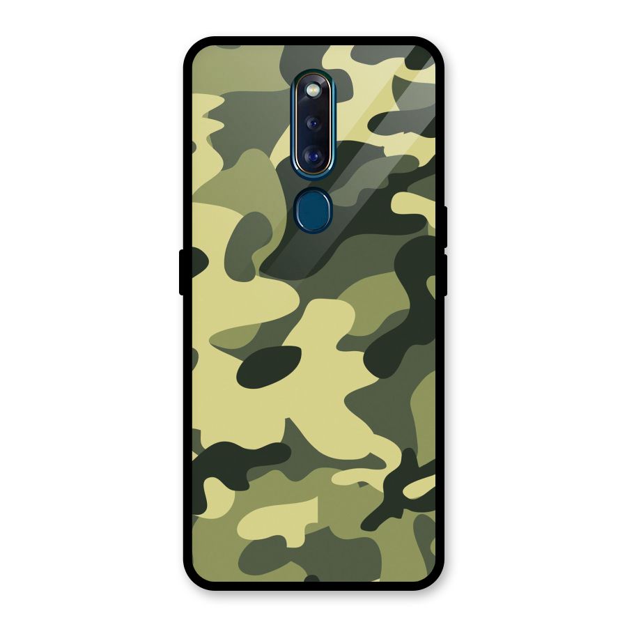 Green Military Pattern Glass Back Case for Oppo F11 Pro