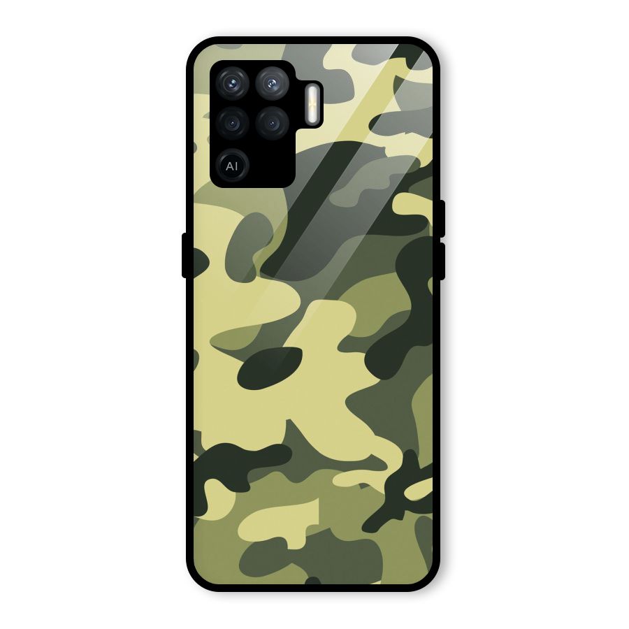 Green Military Pattern Glass Back Case for Oppo F19 Pro