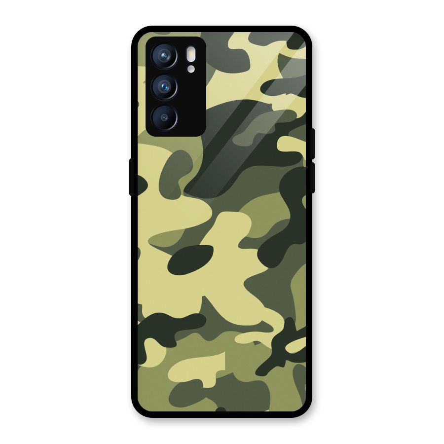 Green Military Pattern Glass Back Case for Oppo Reno6 5G