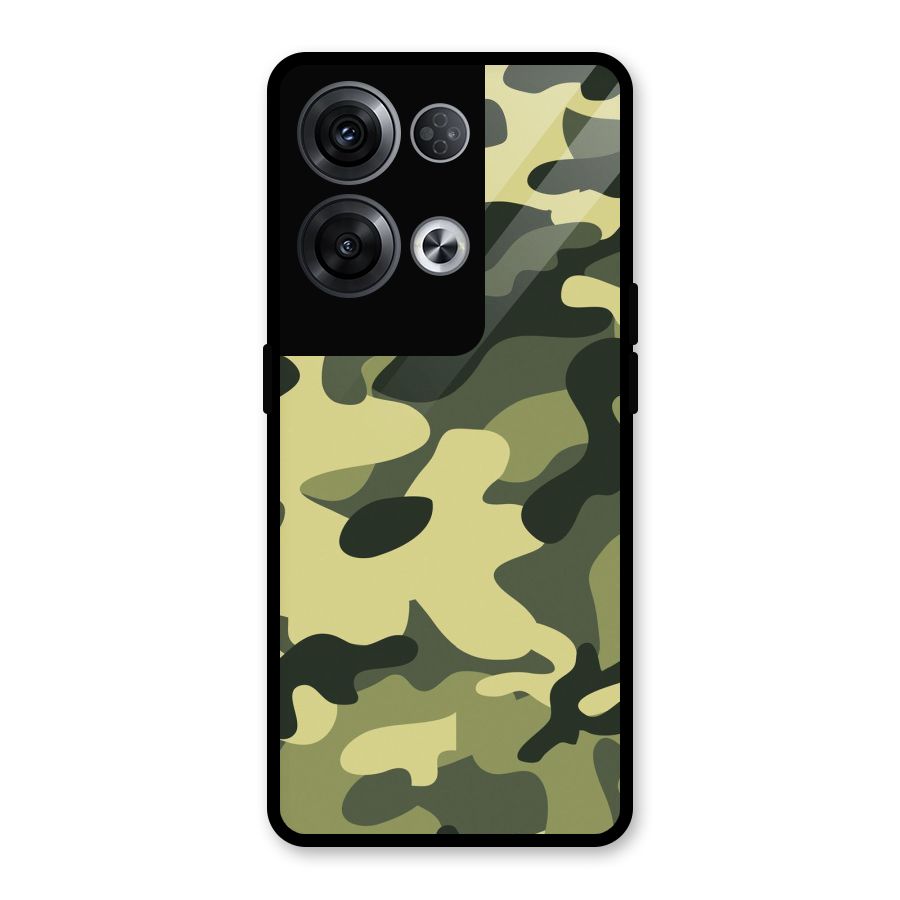 Green Military Pattern Glass Back Case for Oppo Reno8 Pro 5G
